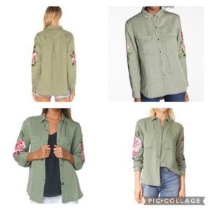 Rails Marcel green floral embroidered snap shirt